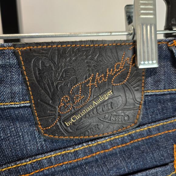 Y2K Ed Hardy Embellished Denim Jeans Low Rise Flare Tiger Crystal Vintage 27 - Picture 3 of 9